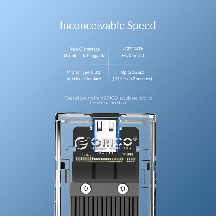 ORICO TCM2F-C3 NGFF M.2 Hard Drive Enclosure,Tool Free Type-C Interface Transparent Hard Disk Box
