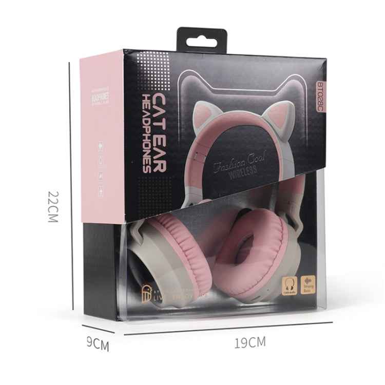 Cute Cat Ear Bluetooth 5.0 Headphones Foldable On-Ear Stereo Wireless Headset Headphone with Mic / LED Light / FM Radio / TF Card