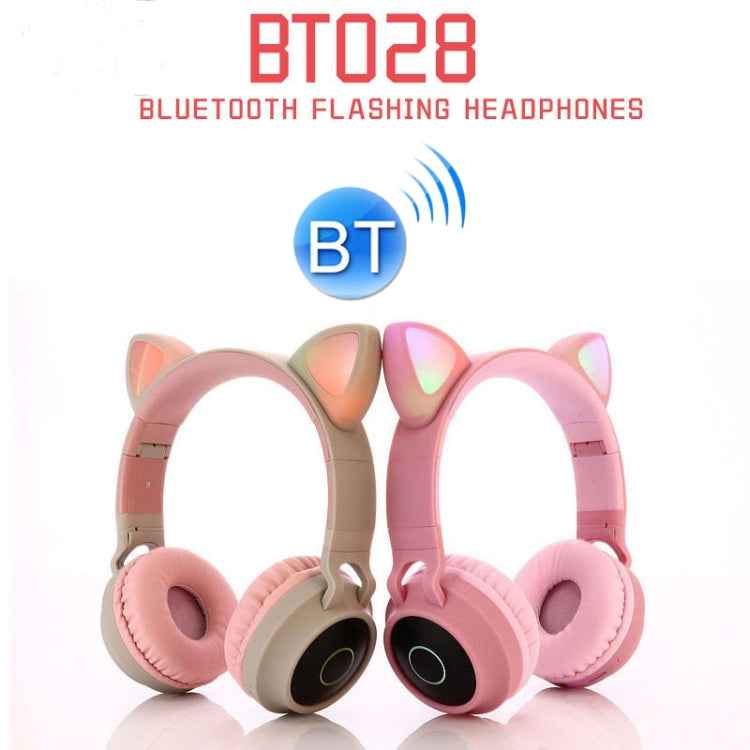 Cute Cat Ear Bluetooth 5.0 Headphones Foldable On-Ear Stereo Wireless Headset Headphone with Mic / LED Light / FM Radio / TF Card