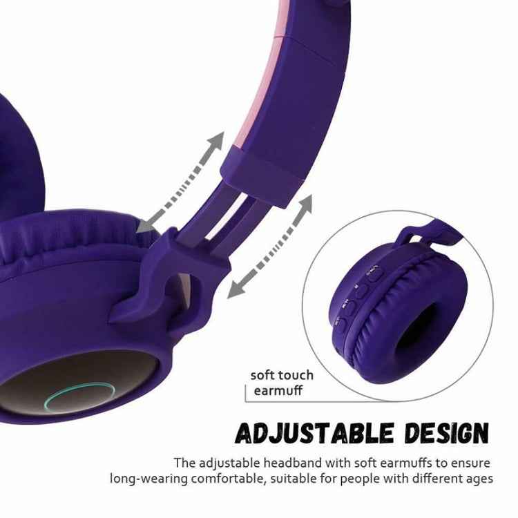 Cute Cat Ear Bluetooth 5.0 Headphones Foldable On-Ear Stereo Wireless Headset Headphone with Mic / LED Light / FM Radio / TF Card