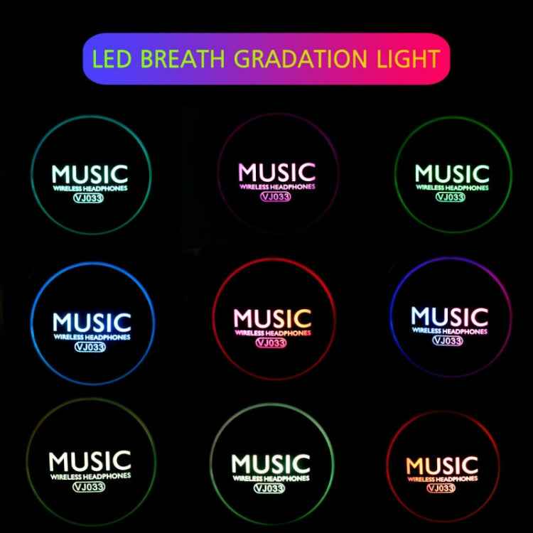 VJ033 Multi-function Upgrade Bluetooth 5.0 Headset Stereo Wireless LED Microphone FM Radio Headset