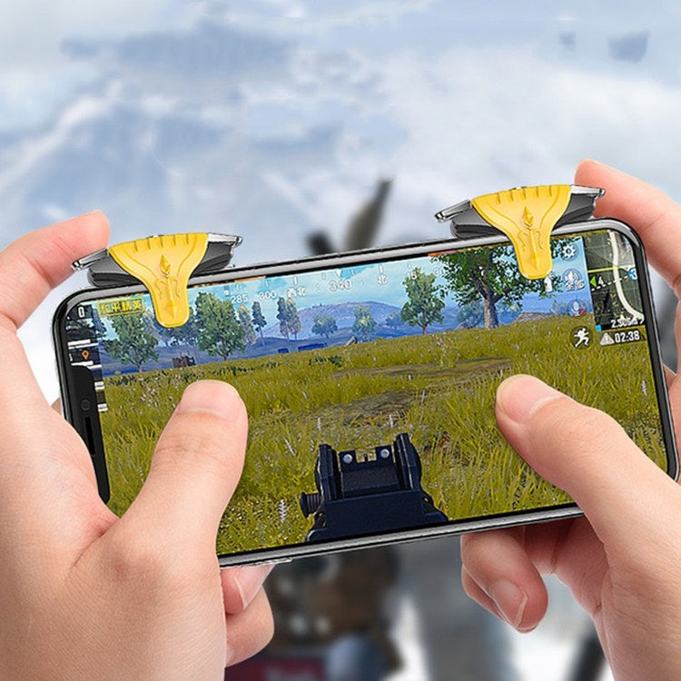 2 Pairs F01 Electroplating Mechanical Shaft Bidirectional Button Auxiliary Shooting Game Handle for Mobile Phones within The Thickness of 6.1-12.0mm, F01