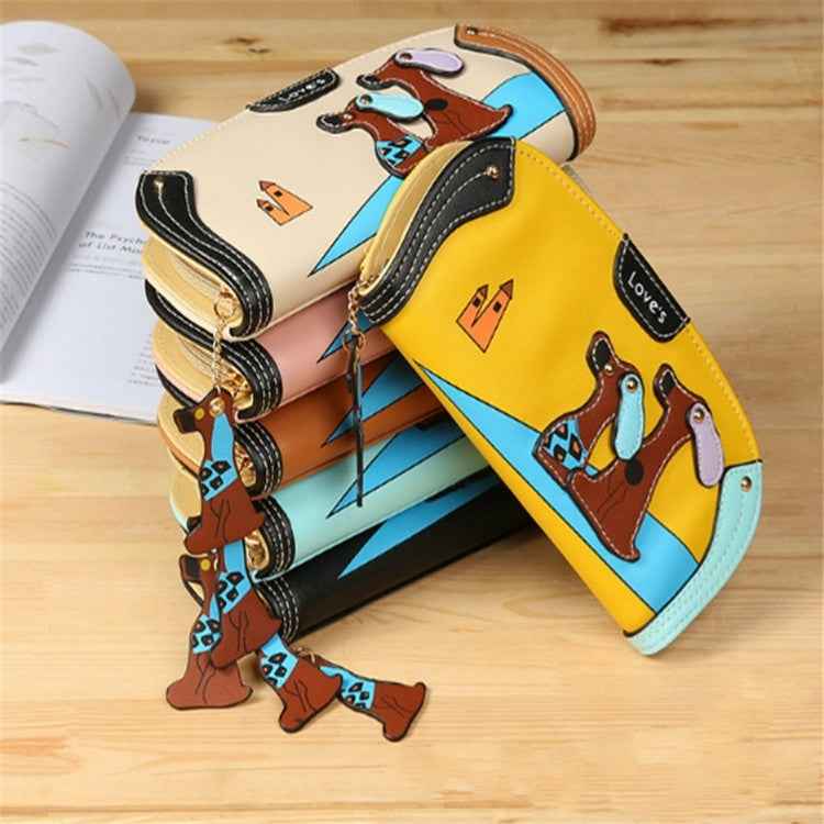 Cute Stitching Puppy Zipper Wallet Long Clutch Bag Ladies Wallet