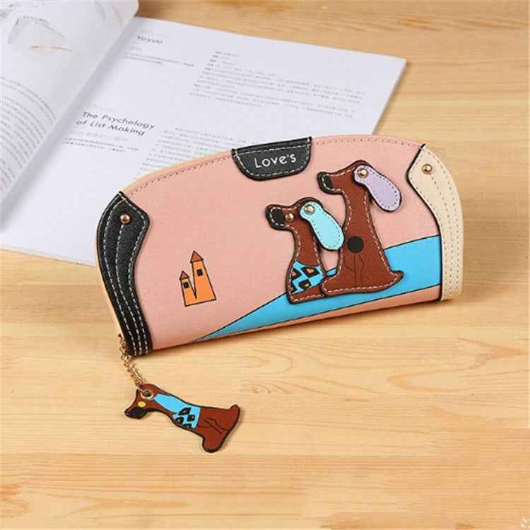 Cute Stitching Puppy Zipper Wallet Long Clutch Bag Ladies Wallet