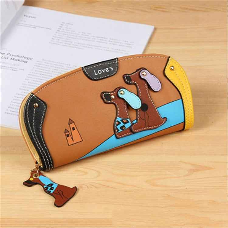 Cute Stitching Puppy Zipper Wallet Long Clutch Bag Ladies Wallet