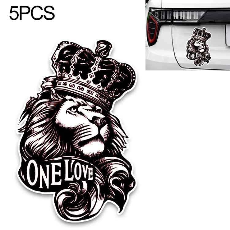 5 PCS YJZT One Love Lion Crown PVC Animal Car Sticker, 10x15.3CM