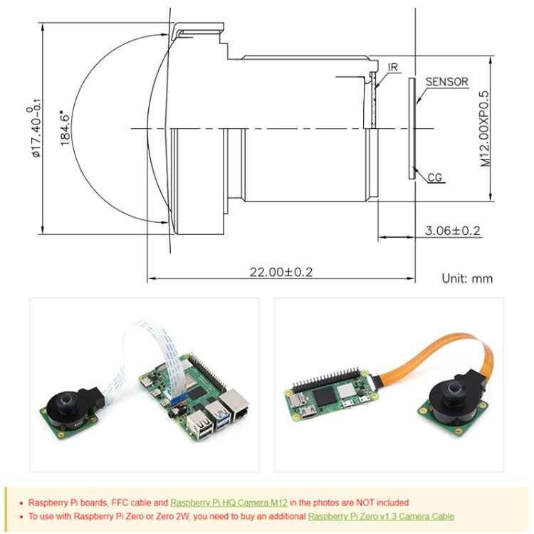 Waveshare WS1842714 For Raspberry Pi M12 High Resolution Lens, 14MP, 2.72mm Focal Length,23964, 23964