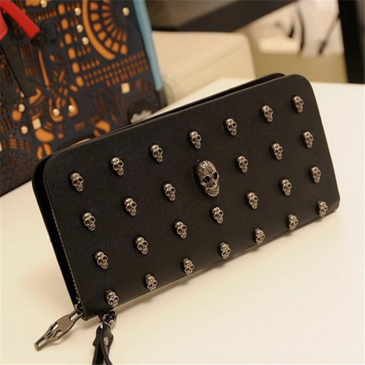 Women Metal Skull Wallet Card Leather Wristlet Handbags