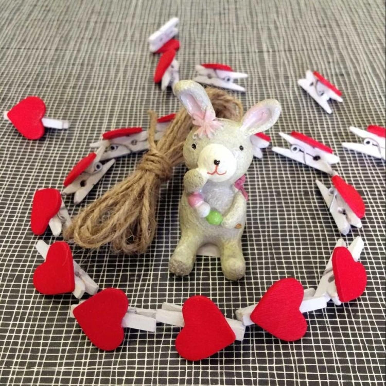 50 PCS Mini Red Heart Love Wooden Photo Paper Peg Pin Clothespin Craft Postcard Clips