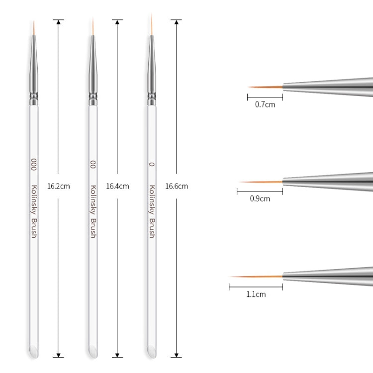 3 PCS Nail Art Brush Crystal Acrylic Thin Liner Drawing Pen Painting Stripes Flower Manicure Tools