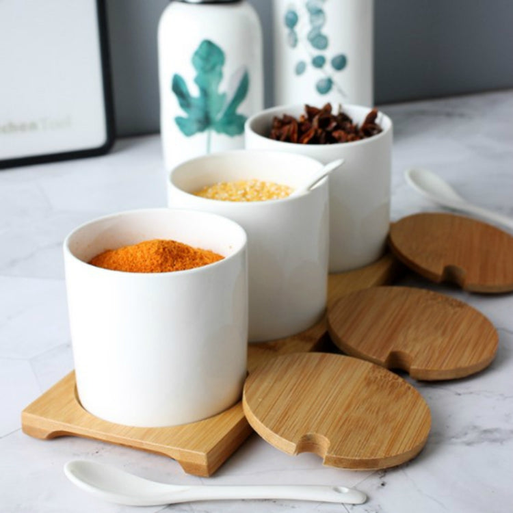 3pcs / Set Simple Life Creative Ceramics Kitchen Food Containers Organizer Jars For Spices Sugar-bowl Condiment Box Kitchen Storage Bottl