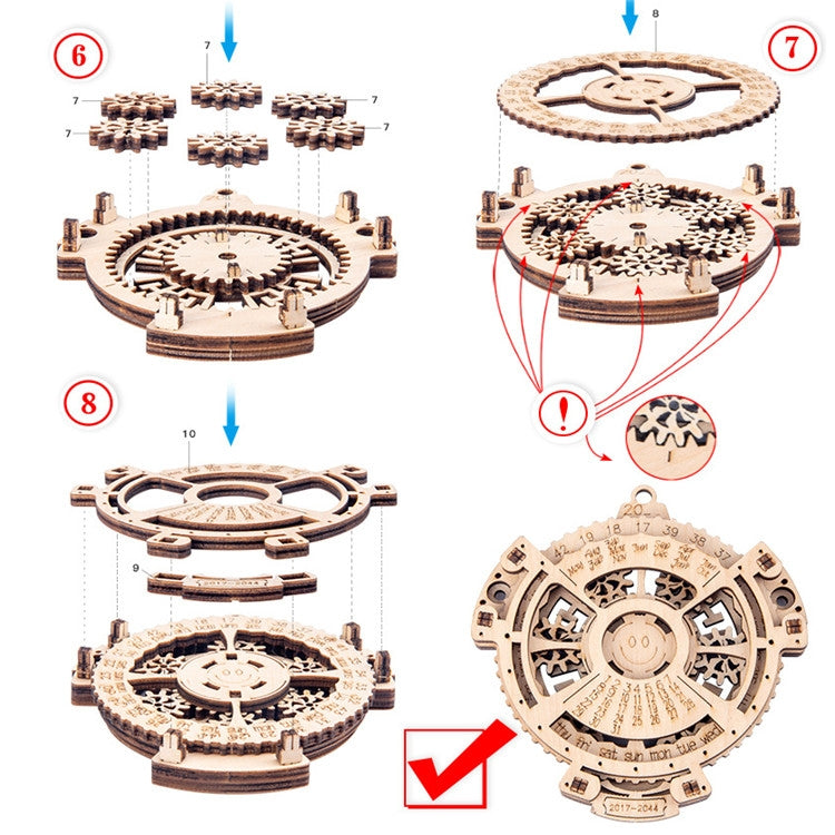 Children Wooden Mechanical Gear Perpetual Calendar 3D Puzzle Model DIY Assembled Toys