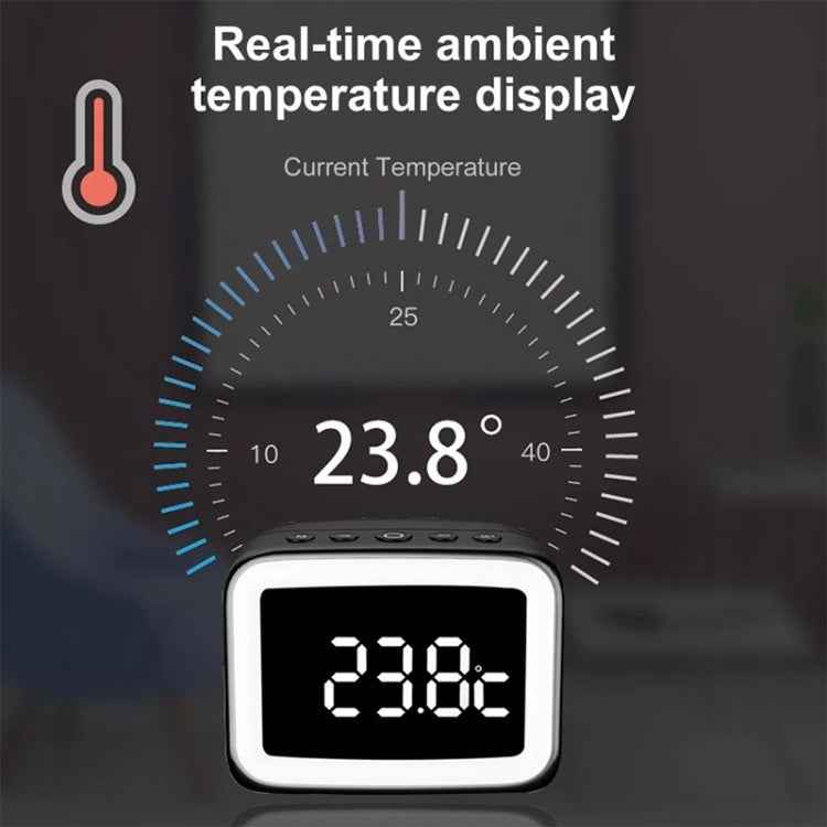 BT-511 Mini LED HD Mirror Bluetooth Speaker, Support 32GB TF Card & 3.5mm AUX & Dual Alarm Clock & Real-time Temperature & Hands-free Calling