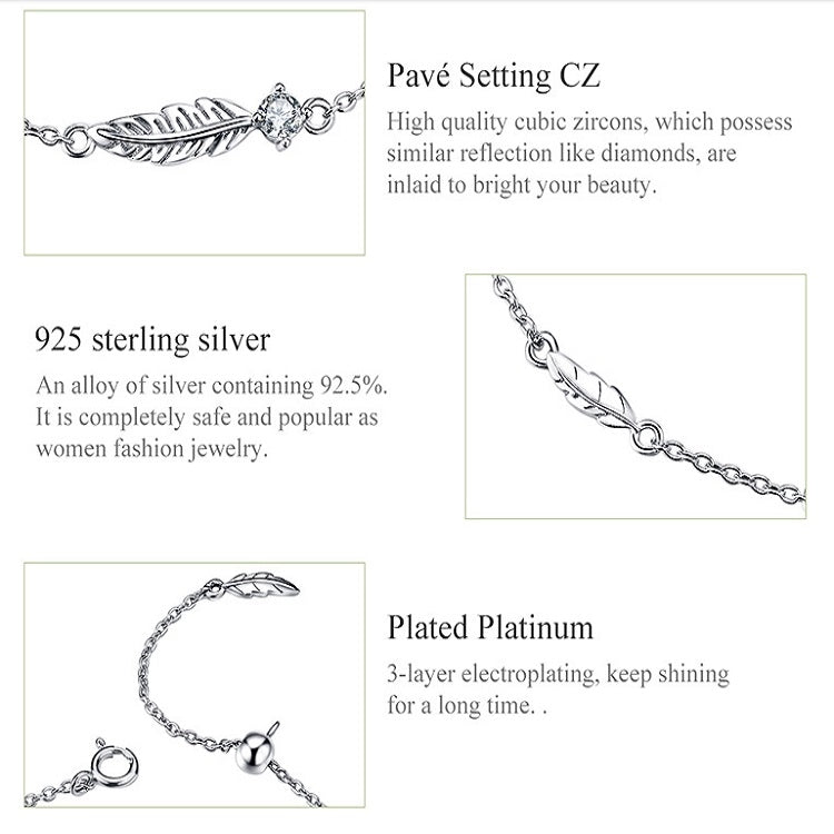 Feather Bracelet S925 Sterling Silver Lady Bracelet
