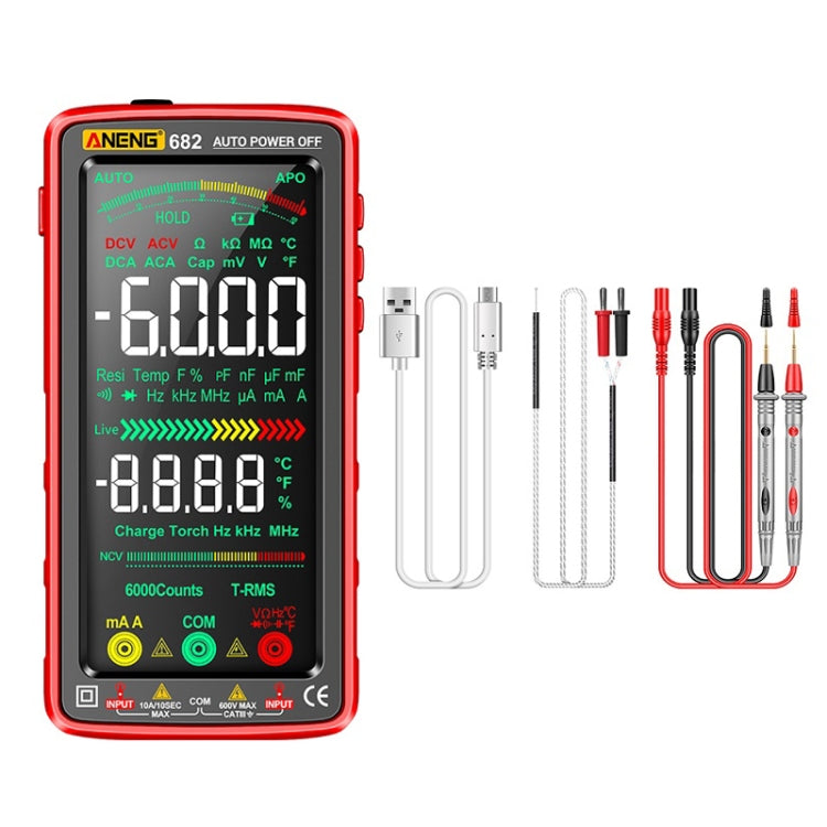 ANENG 682 Smart VA Reverse Display Automatic Range Rechargeable Multimeter, 682 Black, 682 Red