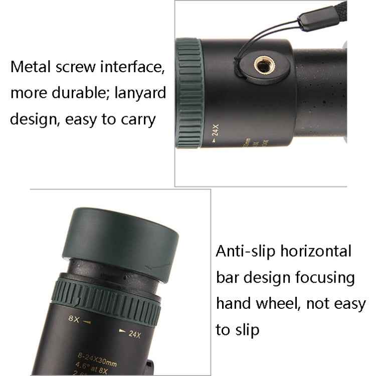 LUXUN 8-24X30 Shimmer Night Vision Single-Cylinder Variation Telescope with Phone Clip & Tripod