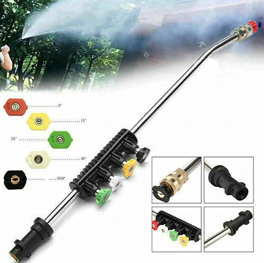 High Pressure Car Wash Water Gun 1/4 Quick Plug Interface Fan Shaped Five Color Nozzle  Stainless Steel Elbow Extension Rod, High Pressure Spray Gun Kit