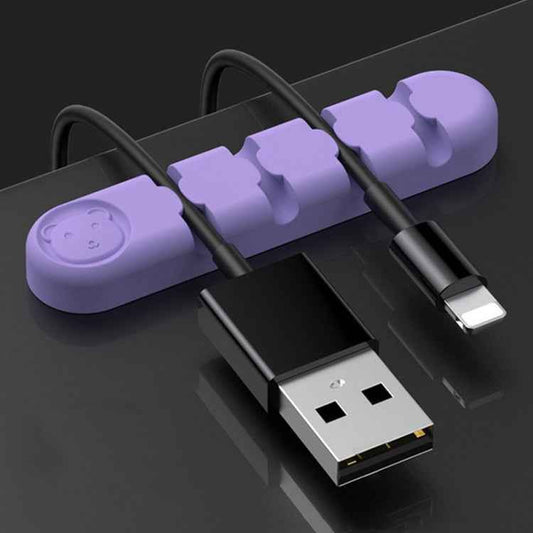 5 PCS 4 Holes Bear Silicone Desktop Data Cable Organizing And Fixing Device
