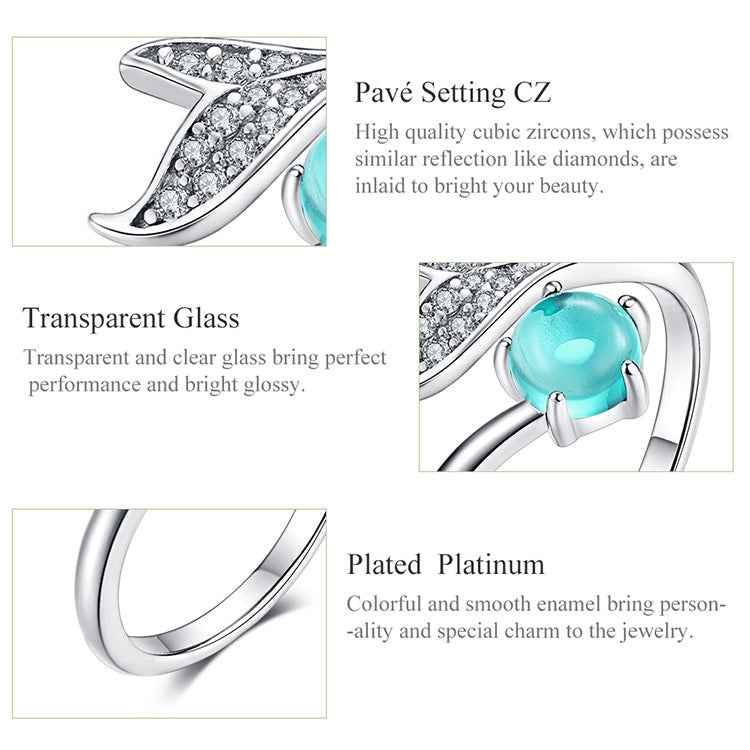 Mermaid Tears Open Ring S925 Sterling Silver and Platinum Plated Ring