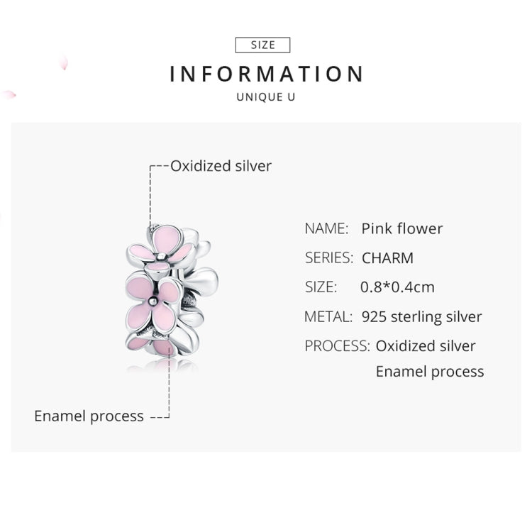 925 Sterling Silver Pink Enamel Flower Charm Women Bracelet  DIY Jewelry Beads