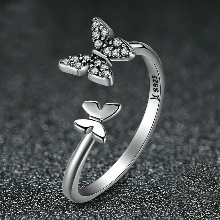 Flying Butterfly S925 Female Sterling Silver Zircon Ring, SCR087