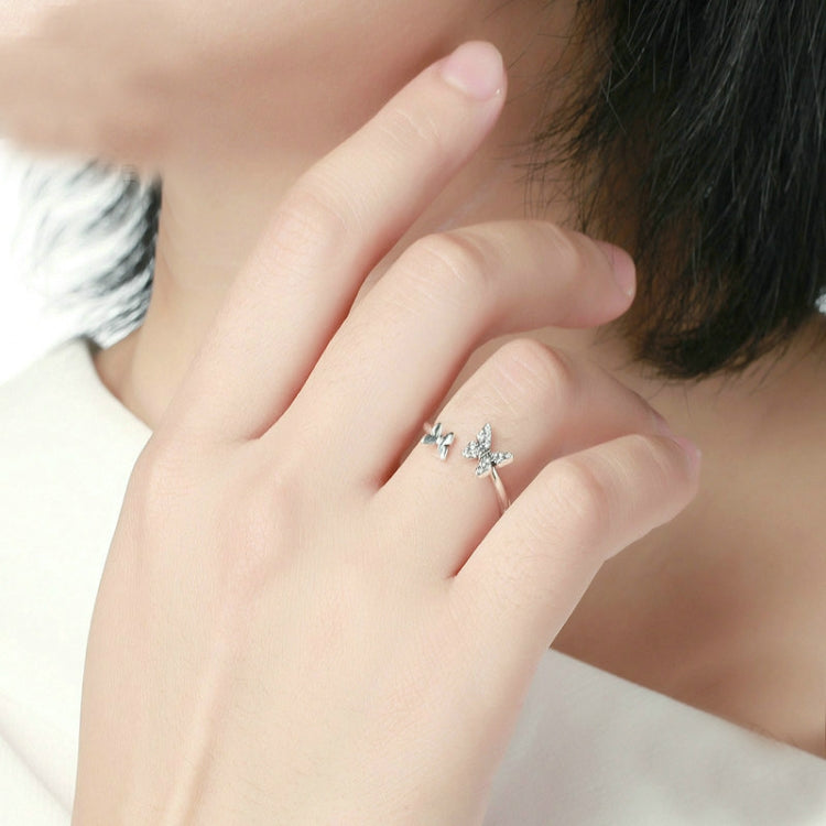 Flying Butterfly S925 Female Sterling Silver Zircon Ring, SCR087