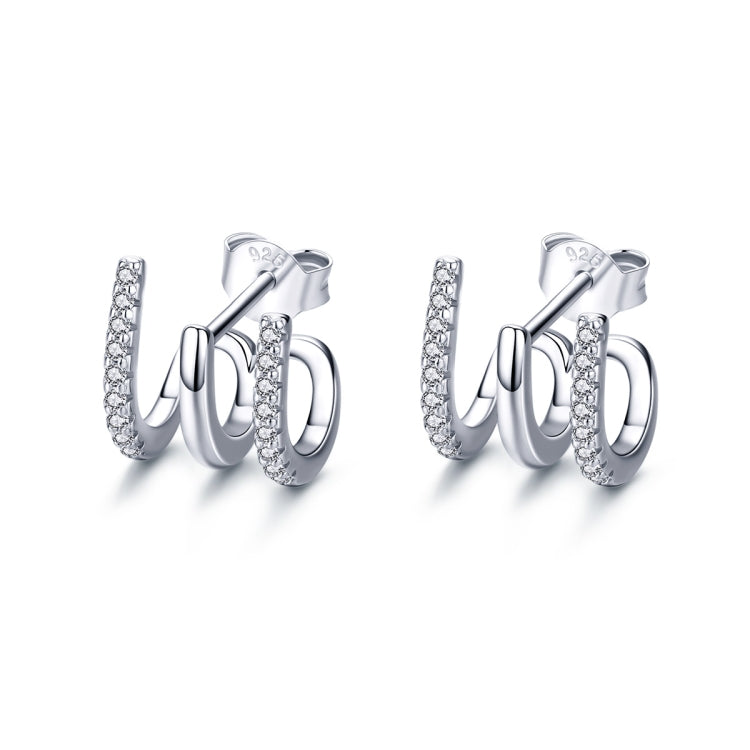 Sterling Silver Earrings Three-layer Twisted Silver Earrings Zircon Earrings