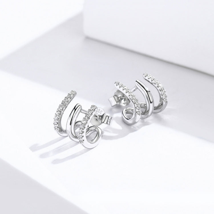 Sterling Silver Earrings Three-layer Twisted Silver Earrings Zircon Earrings