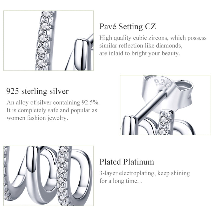 Sterling Silver Earrings Three-layer Twisted Silver Earrings Zircon Earrings