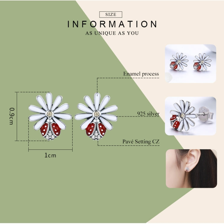 Sterling Silver Ladybug Flower Earrings Drop Oil Diamond Earrings Female Earrings