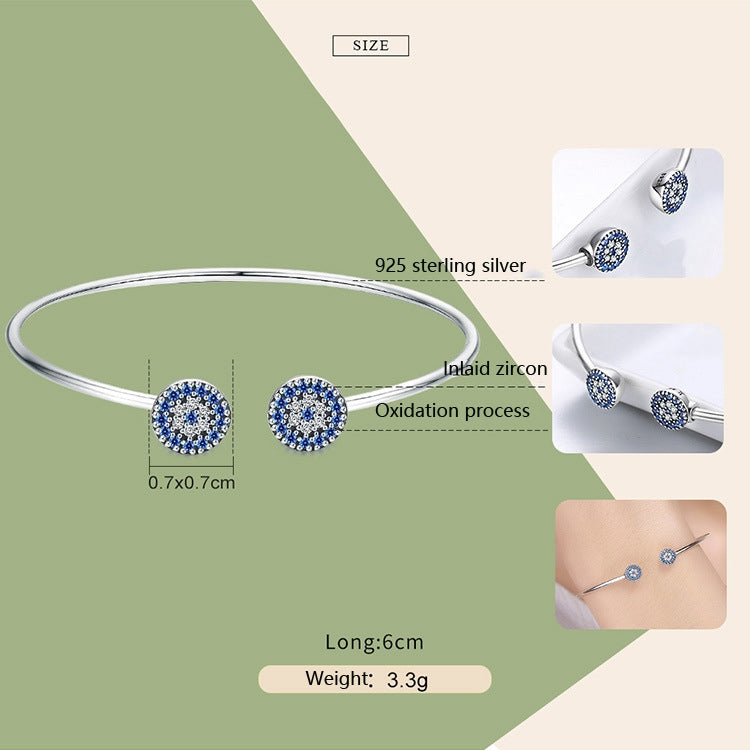 Bright Blue Eyes Inlaid Zircon Bracelet S925 Sterling Silver Bracelet