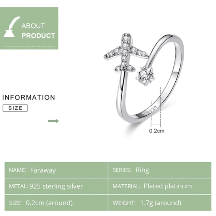 925 Sterling Silver Ring Plane Zircon Open White Gold Plated Ring