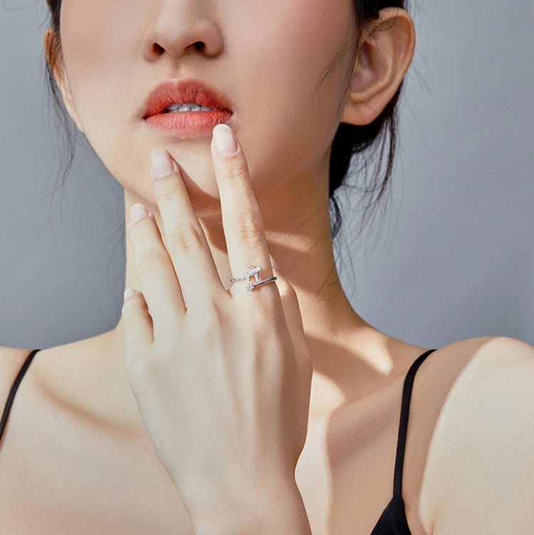 925 Sterling Silver Ring Plane Zircon Open White Gold Plated Ring