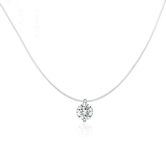 Invisible Fish Line Necklace Zircon Pendant S925 Sterling Silver Necklace