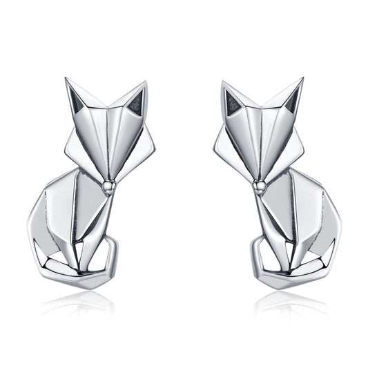 S925 Animal Earrings Jewelry Origami Fox Sterling Silver Girls Earrings