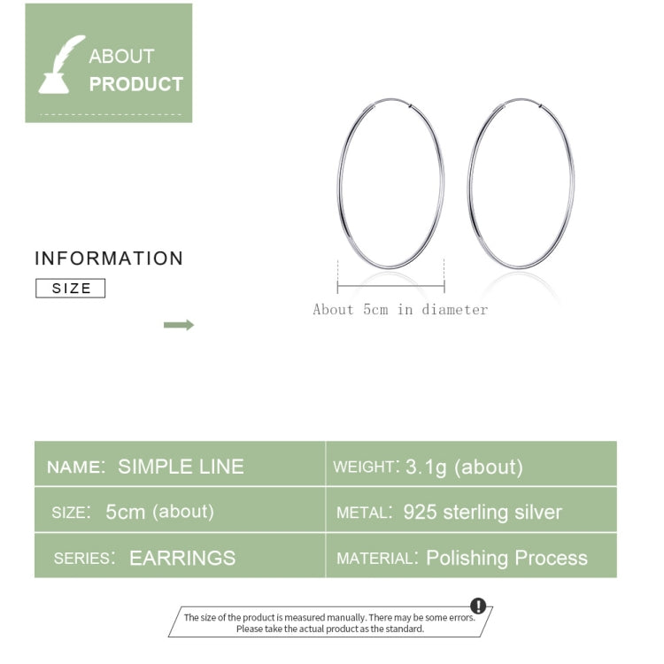 Big Circle Earrings Simple Platinum-plated Sterling Silver S925 Earrings