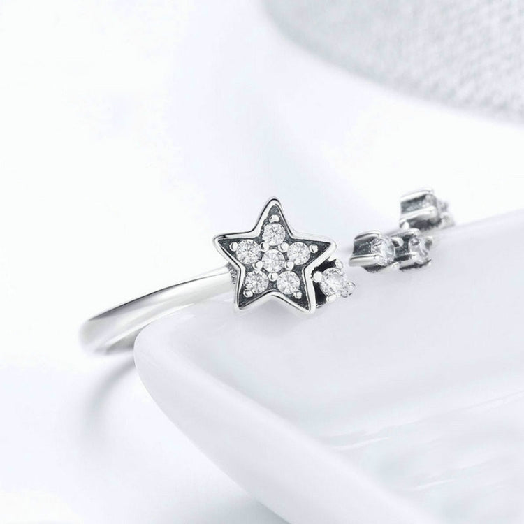 Star Diamond Hollow Ring S925 Sterling Silver Ladies Five-pointed Star Open Ring