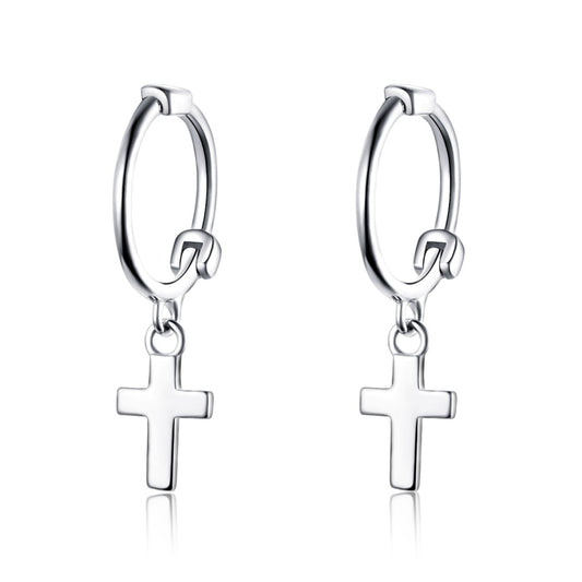 Cross Earrings S925 Sterling Silver Platinum-plated Earrings Men Women Simple Earrings