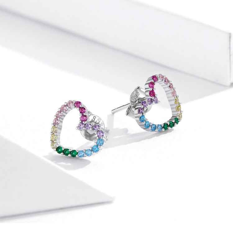 Rainbow Earrings Sterling Silver S925 Heart-shaped Zircon Girls Accessories