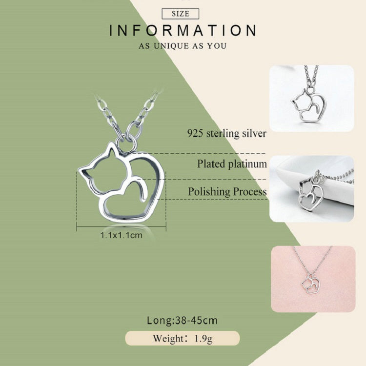 Cute Cat S925 Sterling Silver Lady Necklace With Zircon Inlaid Plain Silver Necklace