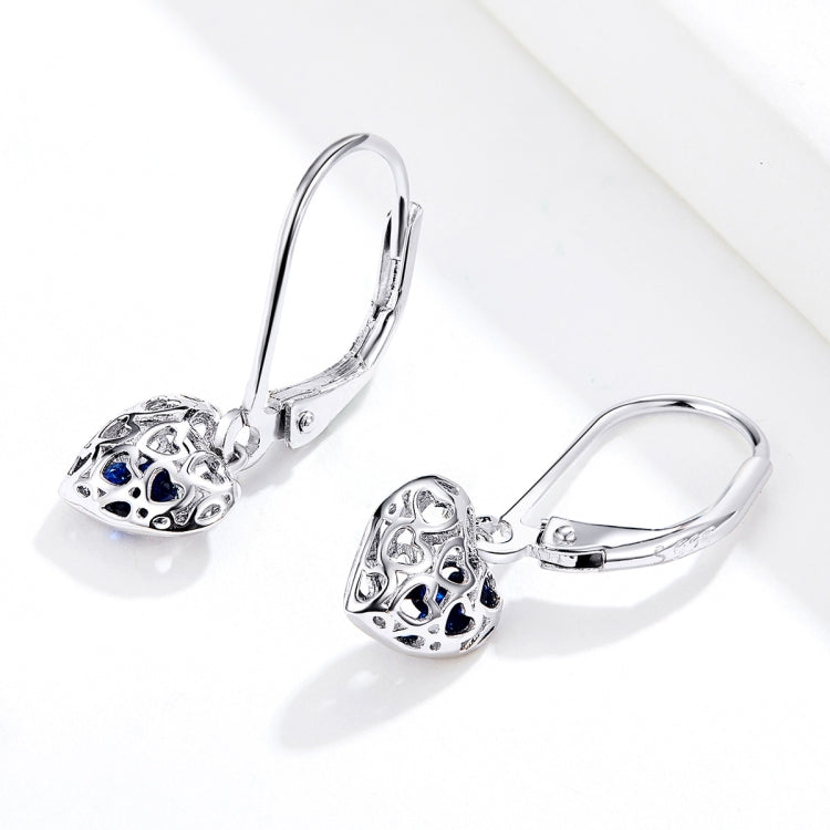 S925 Sterling Silver Stud Earrings Hollow Heart Shaped Earrings Simple Platinum Plated Earrings