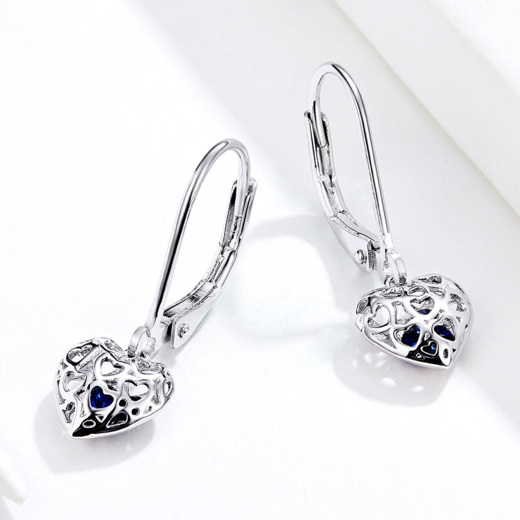 S925 Sterling Silver Stud Earrings Hollow Heart Shaped Earrings Simple Platinum Plated Earrings