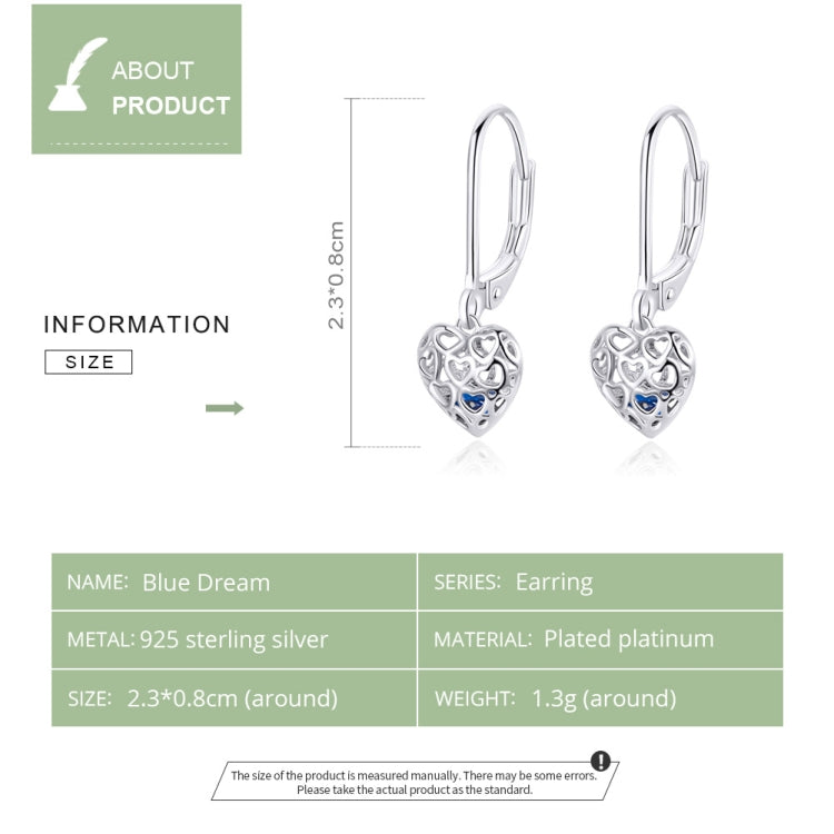 S925 Sterling Silver Stud Earrings Hollow Heart Shaped Earrings Simple Platinum Plated Earrings