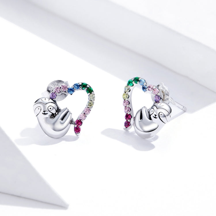 Sterling Silver S925 Heart-shaped Sloth Earrings Personalized Earrings Simple Temperament Female Silver Earrings