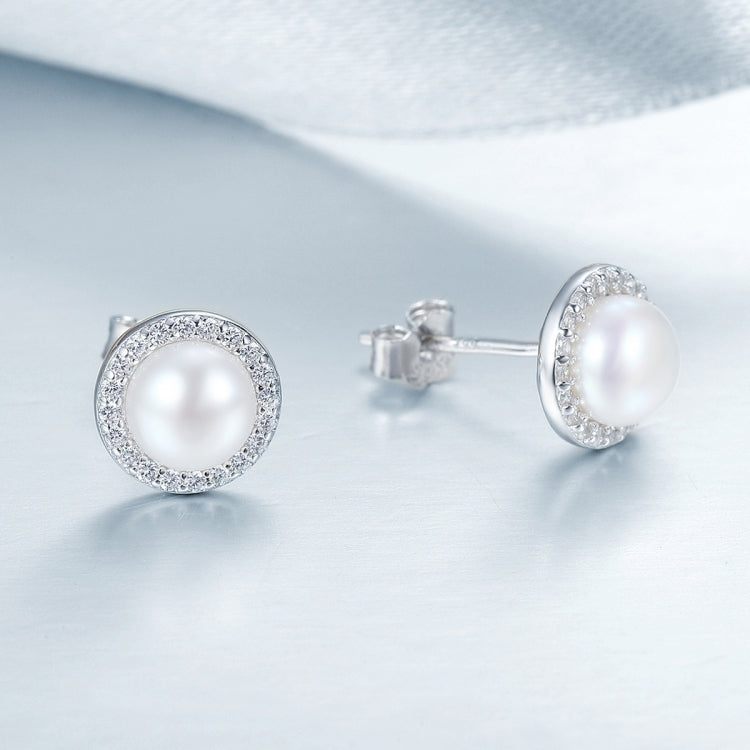 Simple Pearl Diamond Ladies Temperament Earrings S925 Sterling Silver Earrings