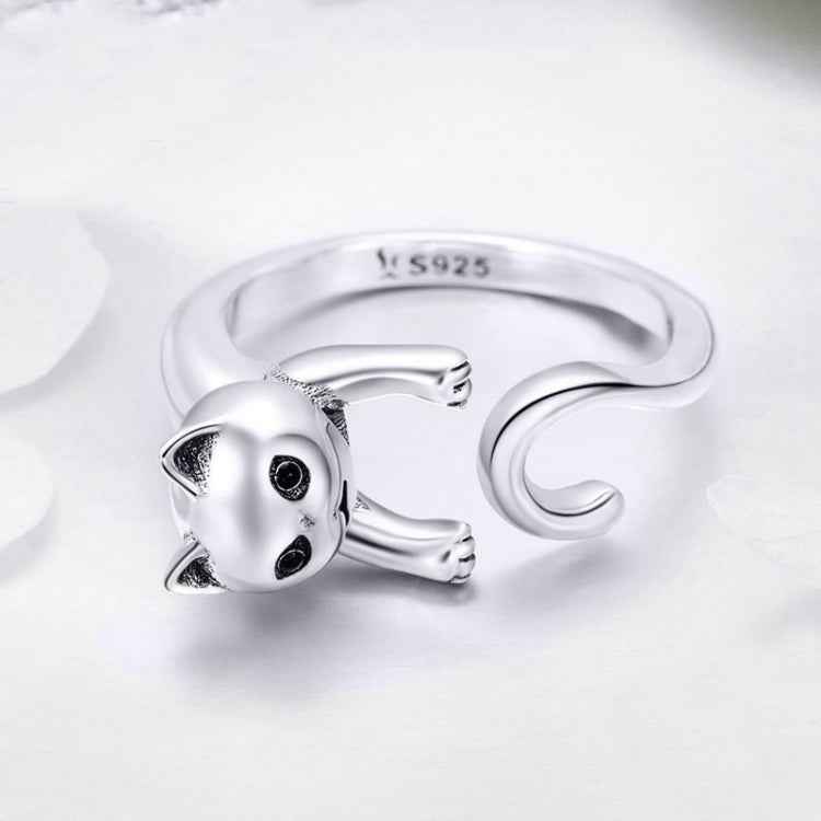 S925 Sterling Silver Ring Naughty Cat Inlaid Zircon Ring