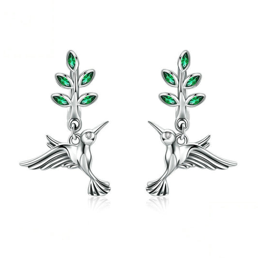 Hummingbird Greetings S925 Sterling Silver With Zircon Earrings