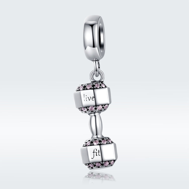 S925 Sterling Silver Dumbbell Pendant Fitness Equipment Strap Charm DIY Bracelet Accessories