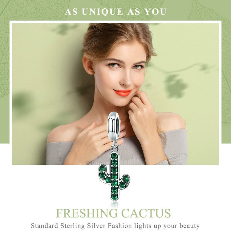 Fresh Cactus DIY Beaded Ladies Bracelet Accessories S925 Sterling Silver Charm, SCC515