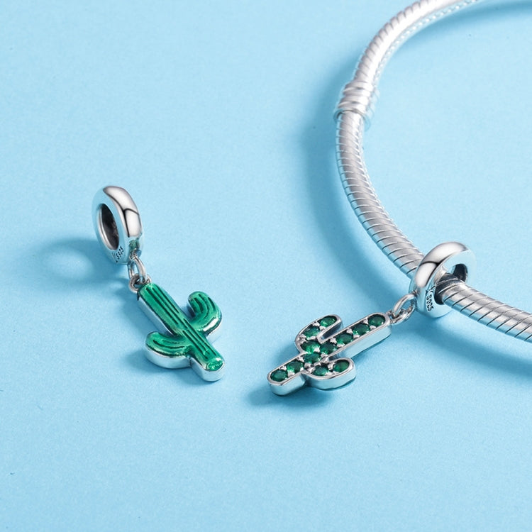 Fresh Cactus DIY Beaded Ladies Bracelet Accessories S925 Sterling Silver Charm, SCC515